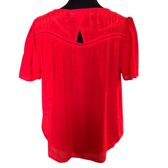 New NANETTE LEPORE Women's Red Flutter Sleeve Top Size XS Oversized - Picture 4 of 6